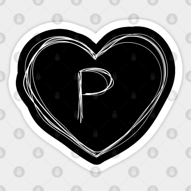 Letter P with heart frame in lineart style Sticker by KondeHipe